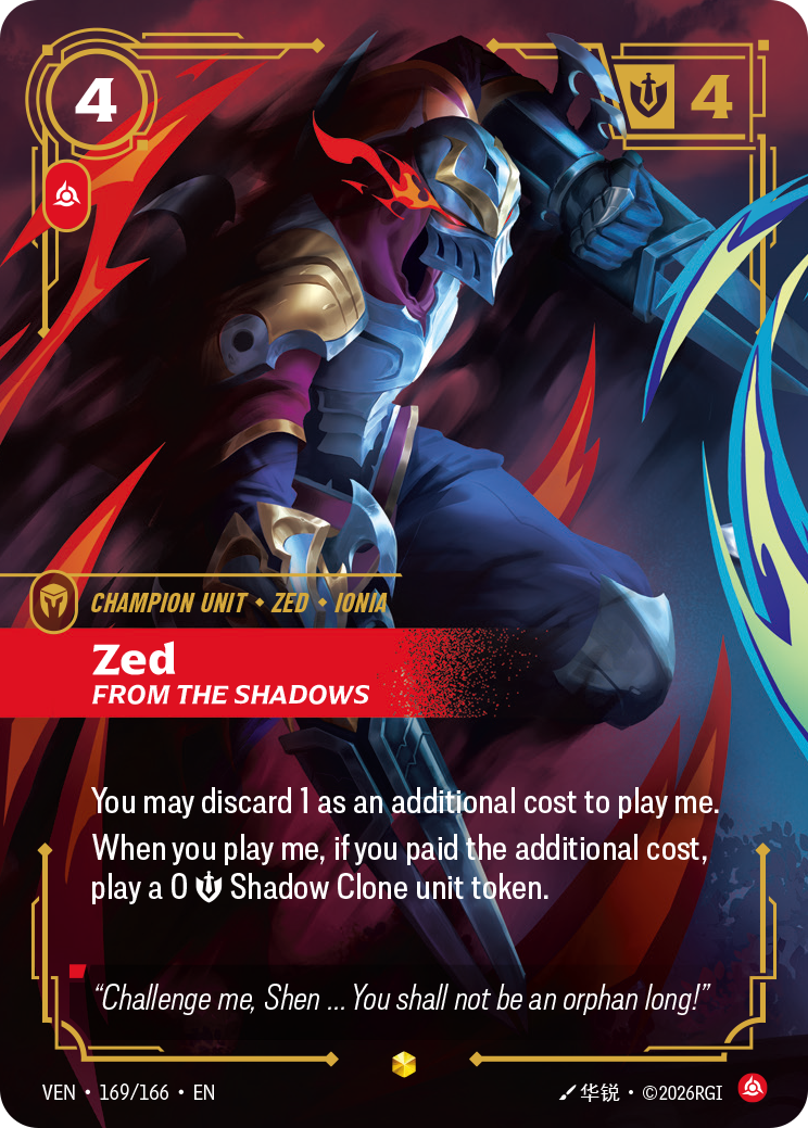 Zed, From the Shadows (Overnumbered) (Foil) - Riftbound Vendetta